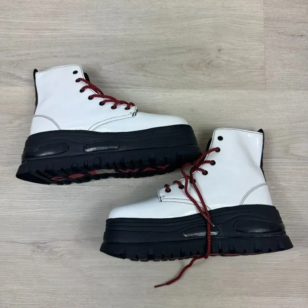 Free People Coolway Hiker Platform Boots Womens 9 White‎ Patent Leather Combat